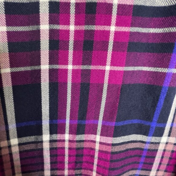 Chico's Women's Plaid  Flannel Top Size 4‎ (20/22) Ruffled Velvet Trim Collar - Picture 7 of 16